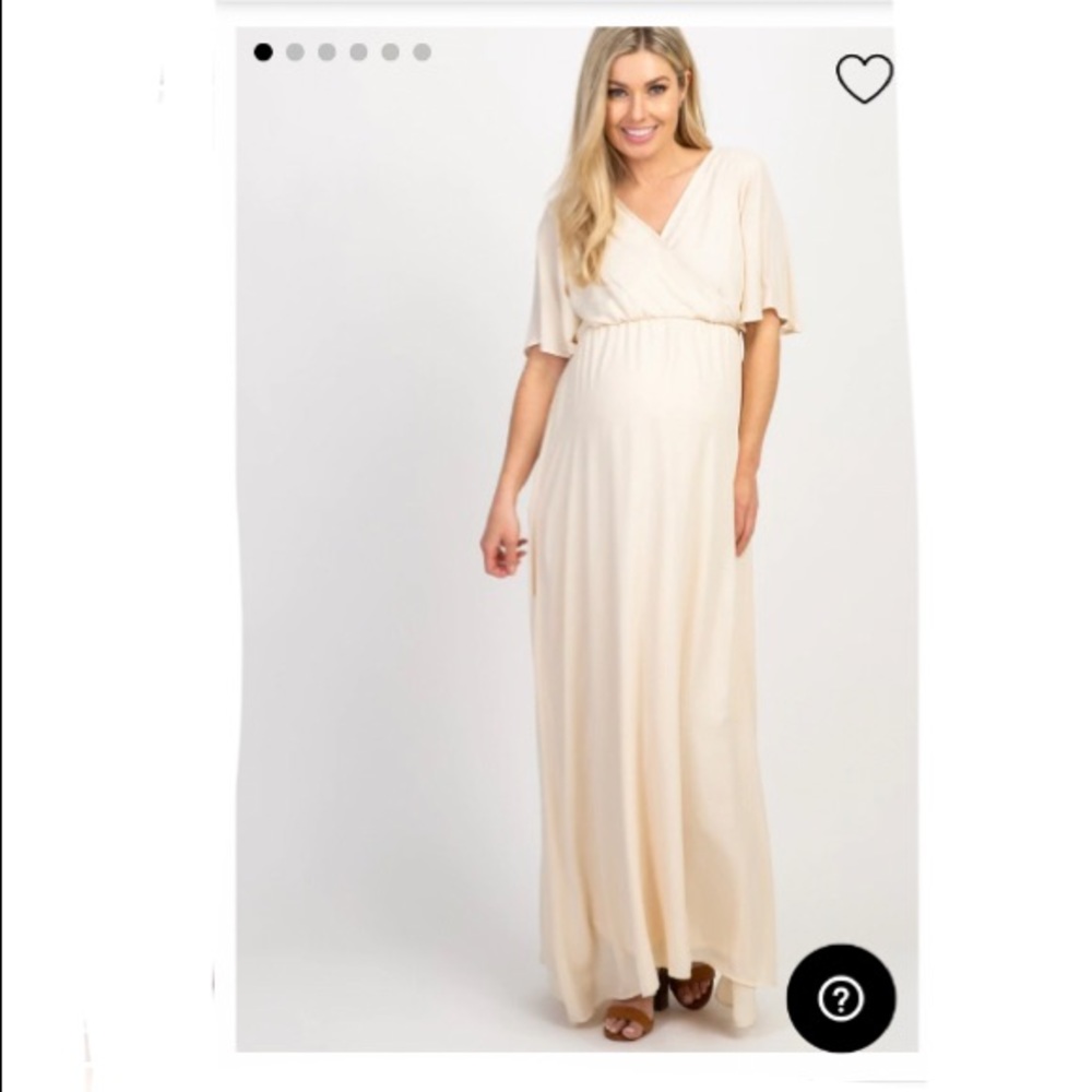[PINKBLUSH] Beige Chiffon Bell Sleeve Maternity Maxi Dress